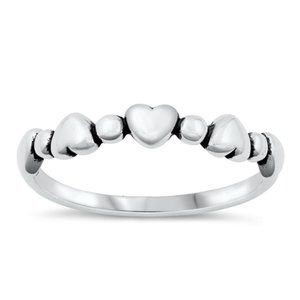 Sterling Silver Dots and Hearts Ring 925 Fashion